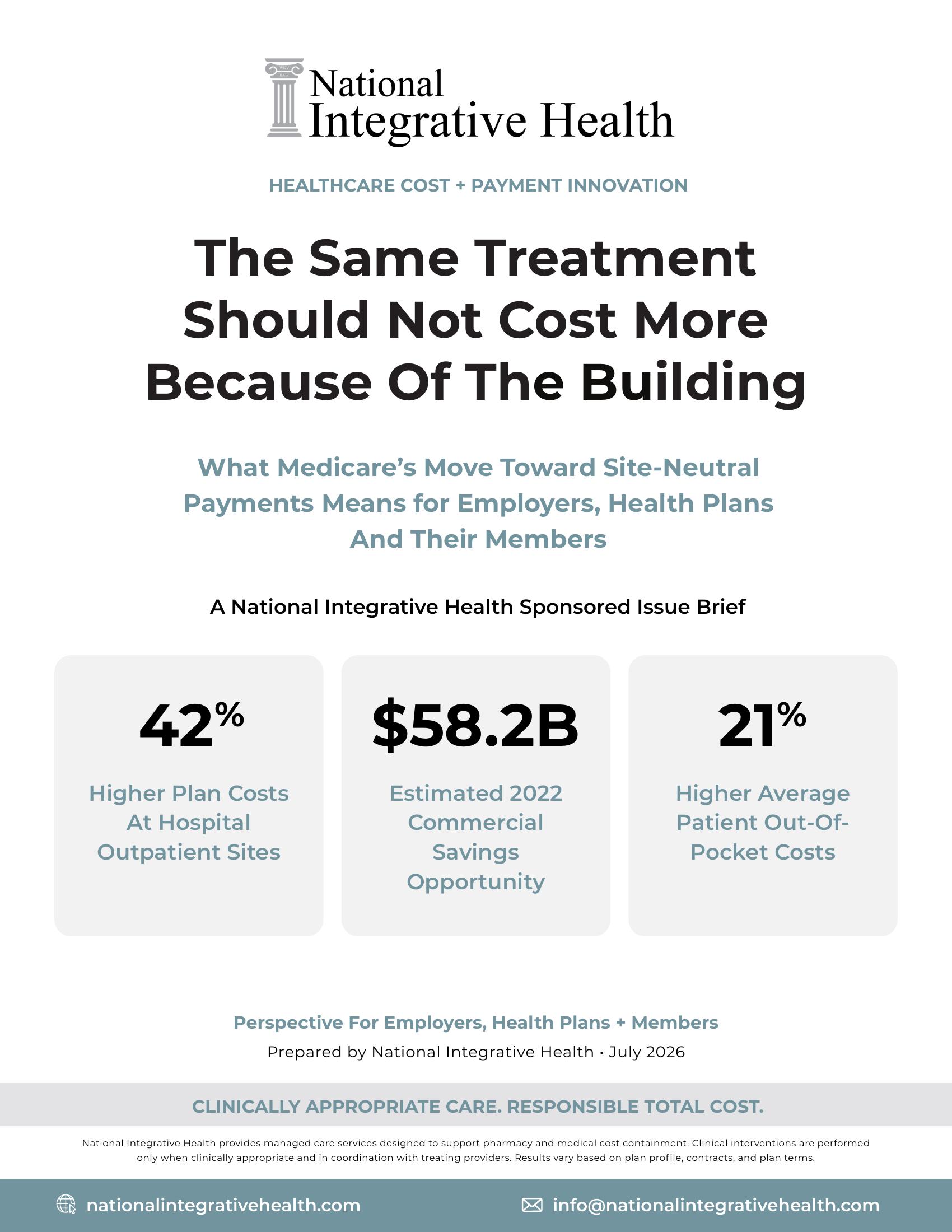 Cover of the NIH employer issue brief, Medicare Embraces Site-Neutral Payments. Why Haven't Employers?